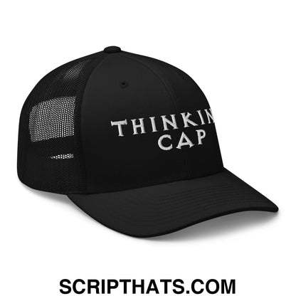Thinking Cap Embroidered Mesh Trucker Hat Black