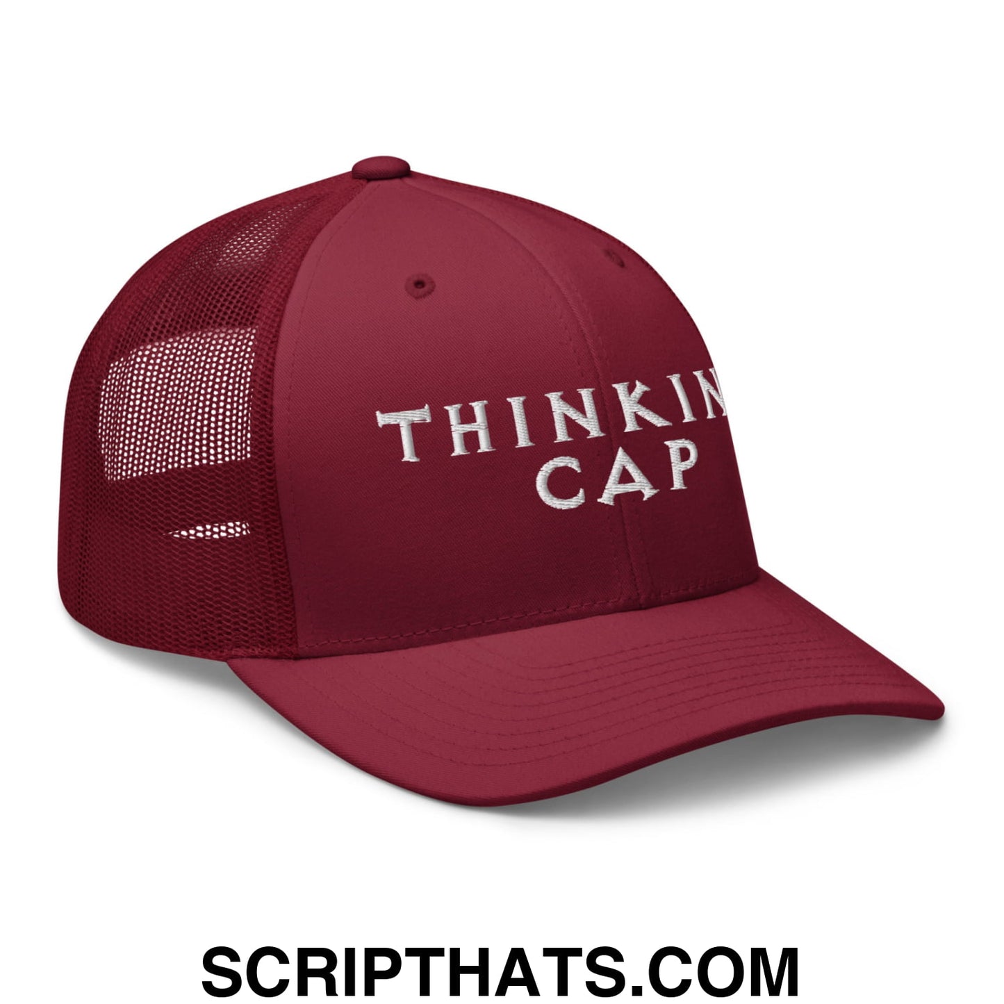 Thinking Cap Embroidered Mesh Trucker Hat Cranberry