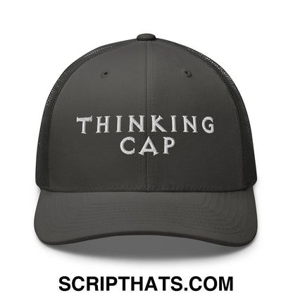 Thinking Cap Embroidered Mesh Trucker Hat Charcoal