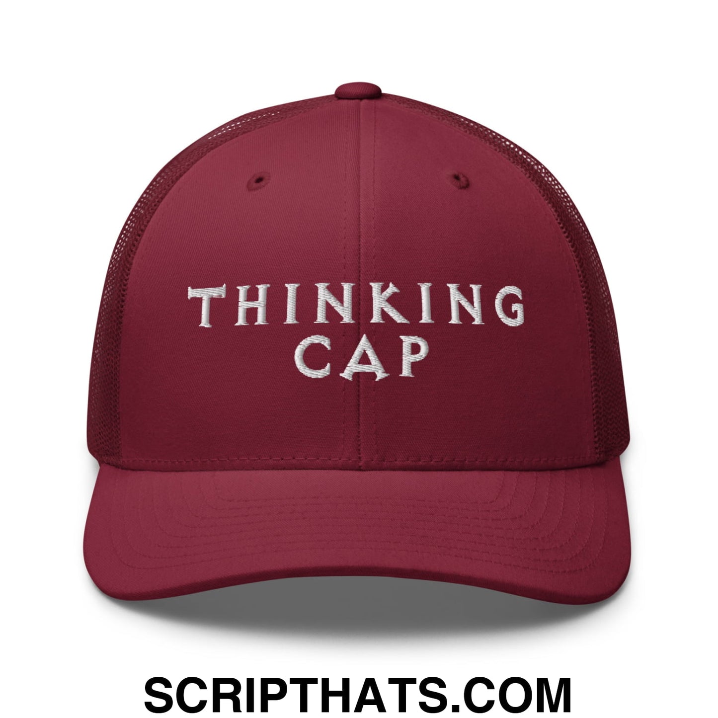 Thinking Cap Embroidered Mesh Trucker Hat Cranberry