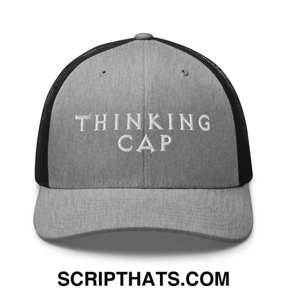 Thinking Cap Embroidered Mesh Trucker Hat Heather Black