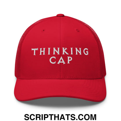 Thinking Cap Embroidered Mesh Trucker Hat Red