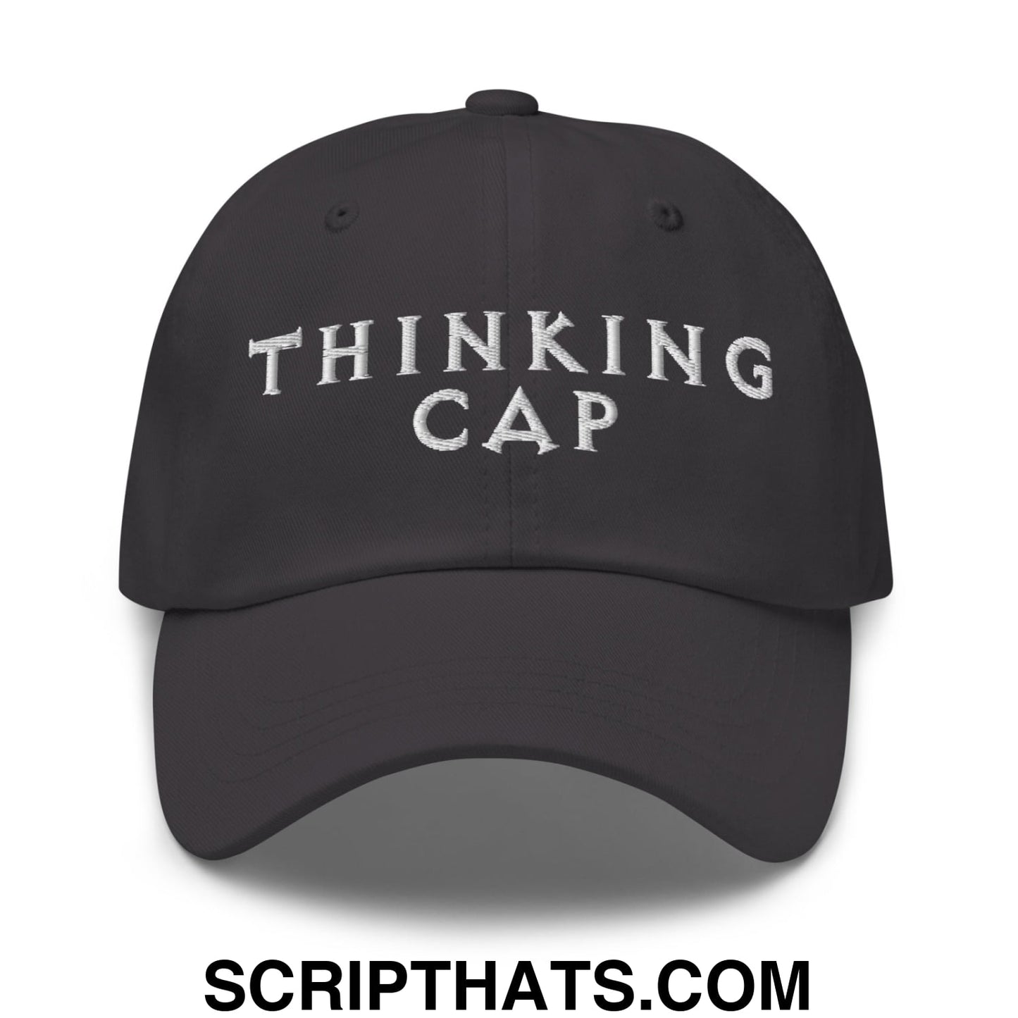 Thinking Cap Embroidered Unstructured Dad Hat Dark Grey