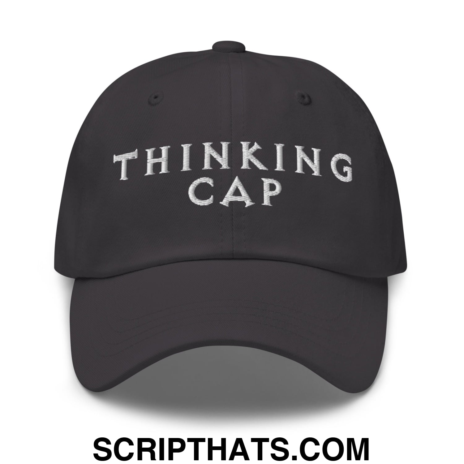 Thinking Cap Embroidered Unstructured Dad Hat Dark Grey