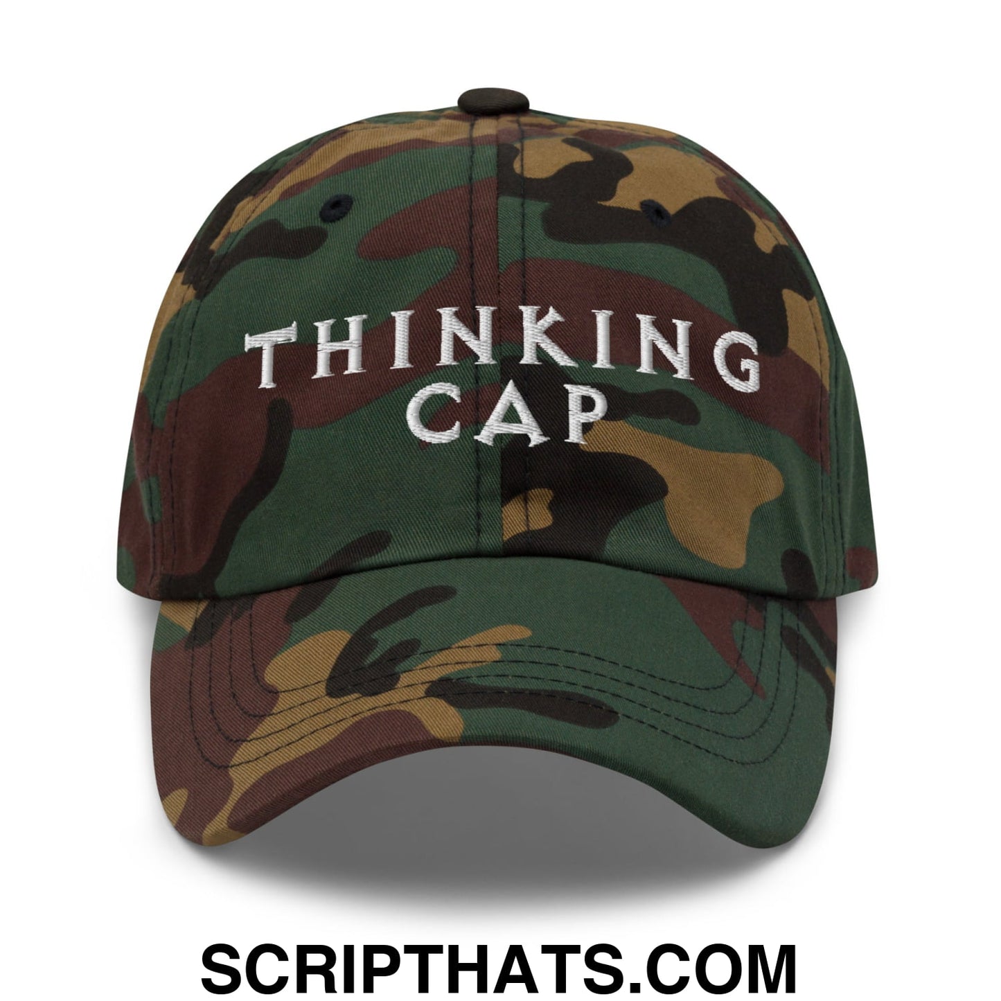 Thinking Cap Embroidered Unstructured Dad Hat Green Camo