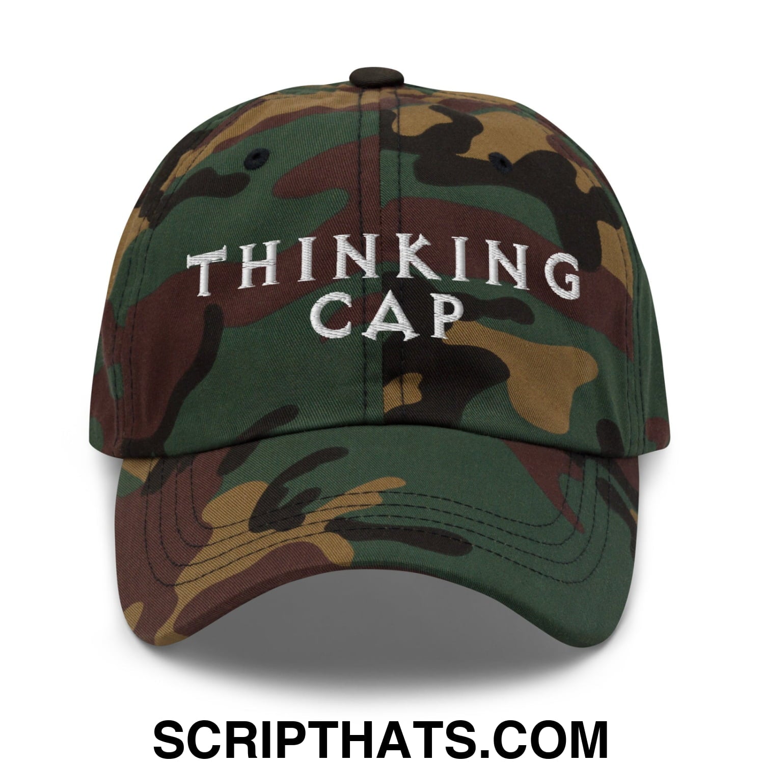 Thinking Cap Embroidered Unstructured Dad Hat Green Camo