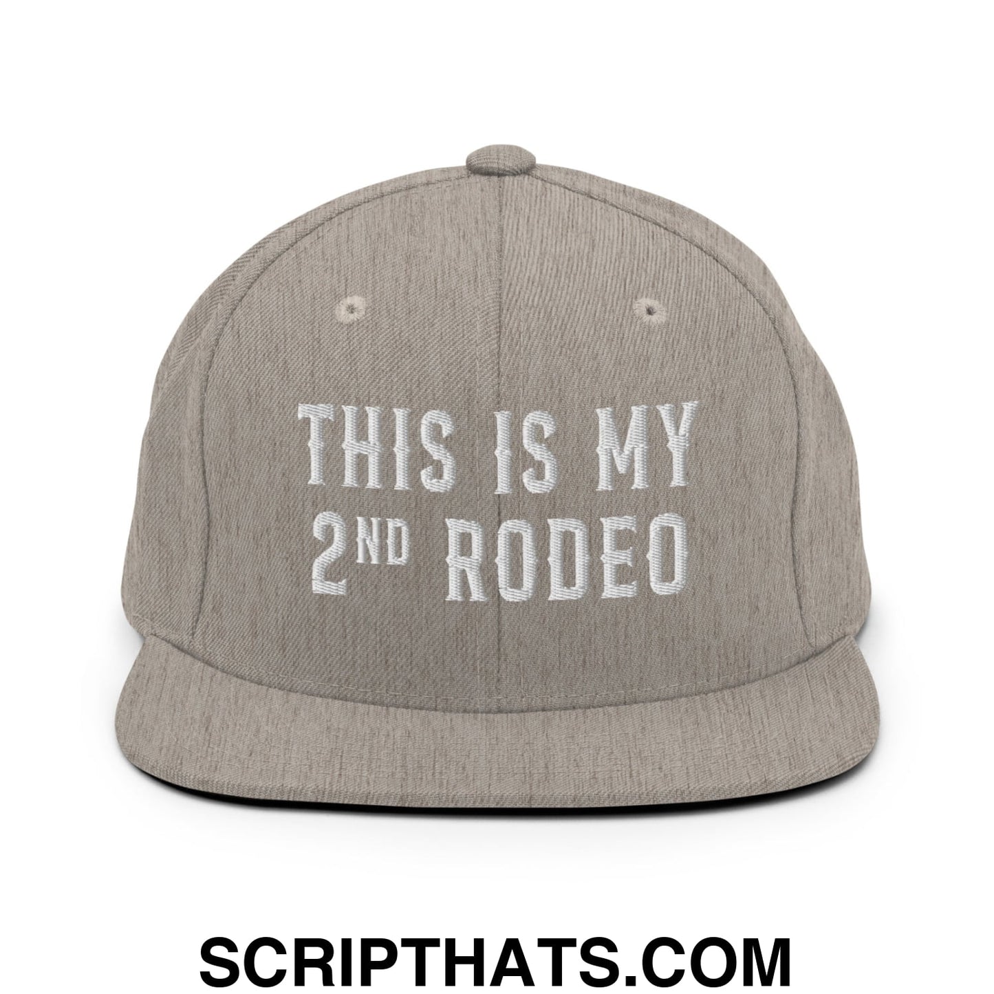 This Is My Second Rodeo Embroidered Flat Bill Brim Snapback Hat Heather Grey