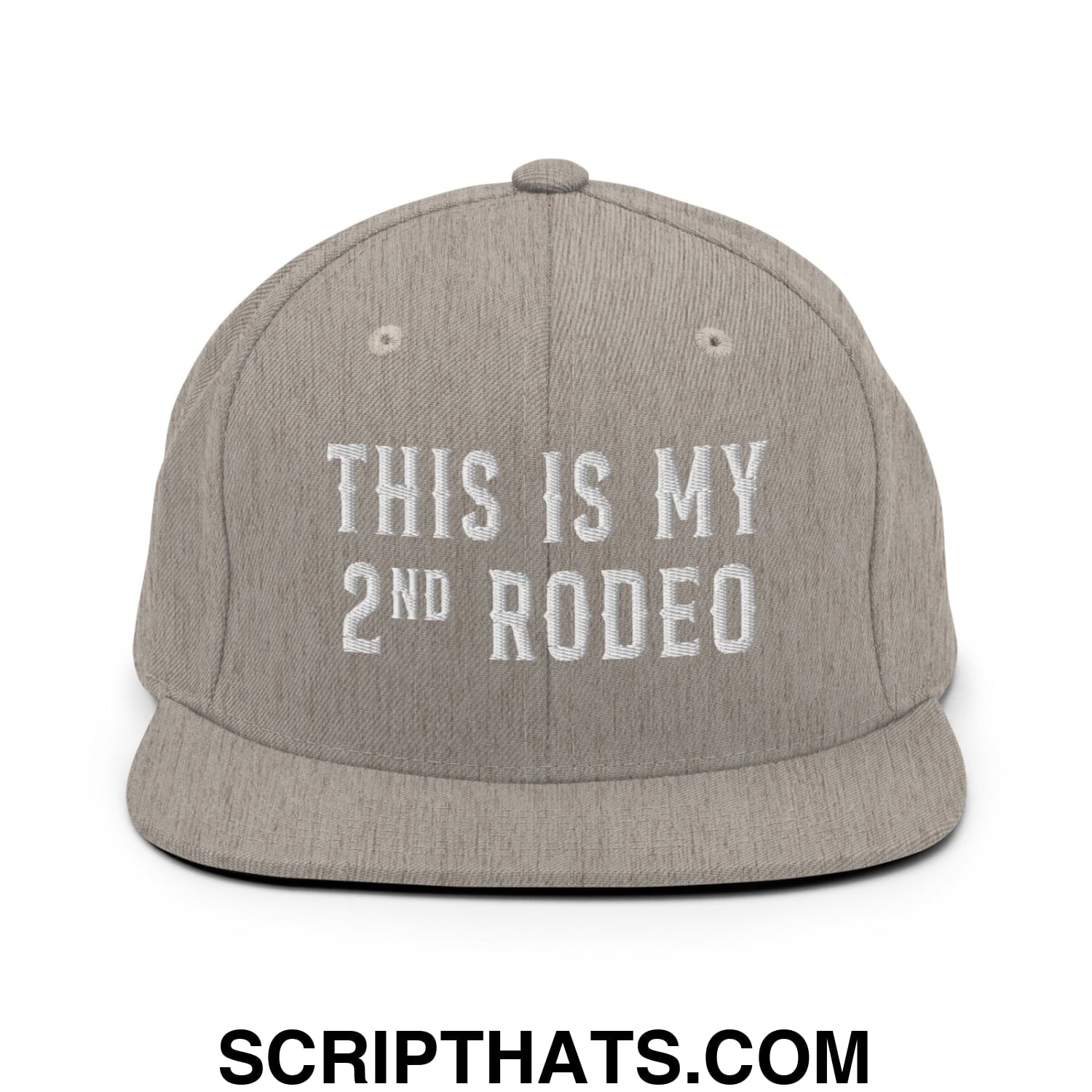 This Is My Second Rodeo Embroidered Flat Bill Brim Snapback Hat Heather Grey