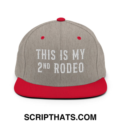 This Is My Second Rodeo Embroidered Flat Bill Brim Snapback Hat Heather Grey Red