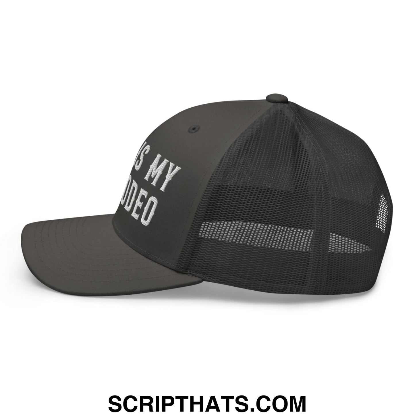 This Is My Second Rodeo Embroidered Mesh Trucker Hat Charcoal