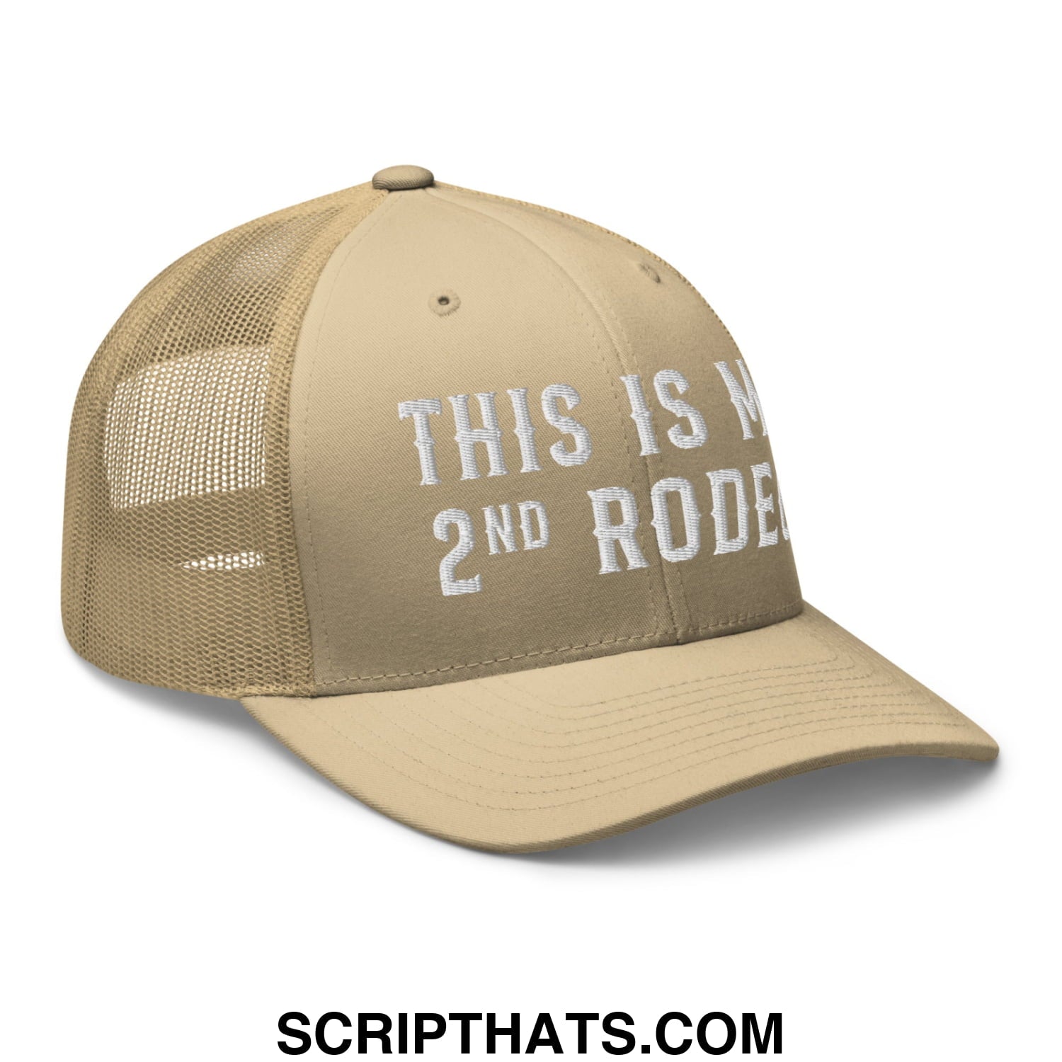 This Is My Second Rodeo Embroidered Mesh Trucker Hat Khaki