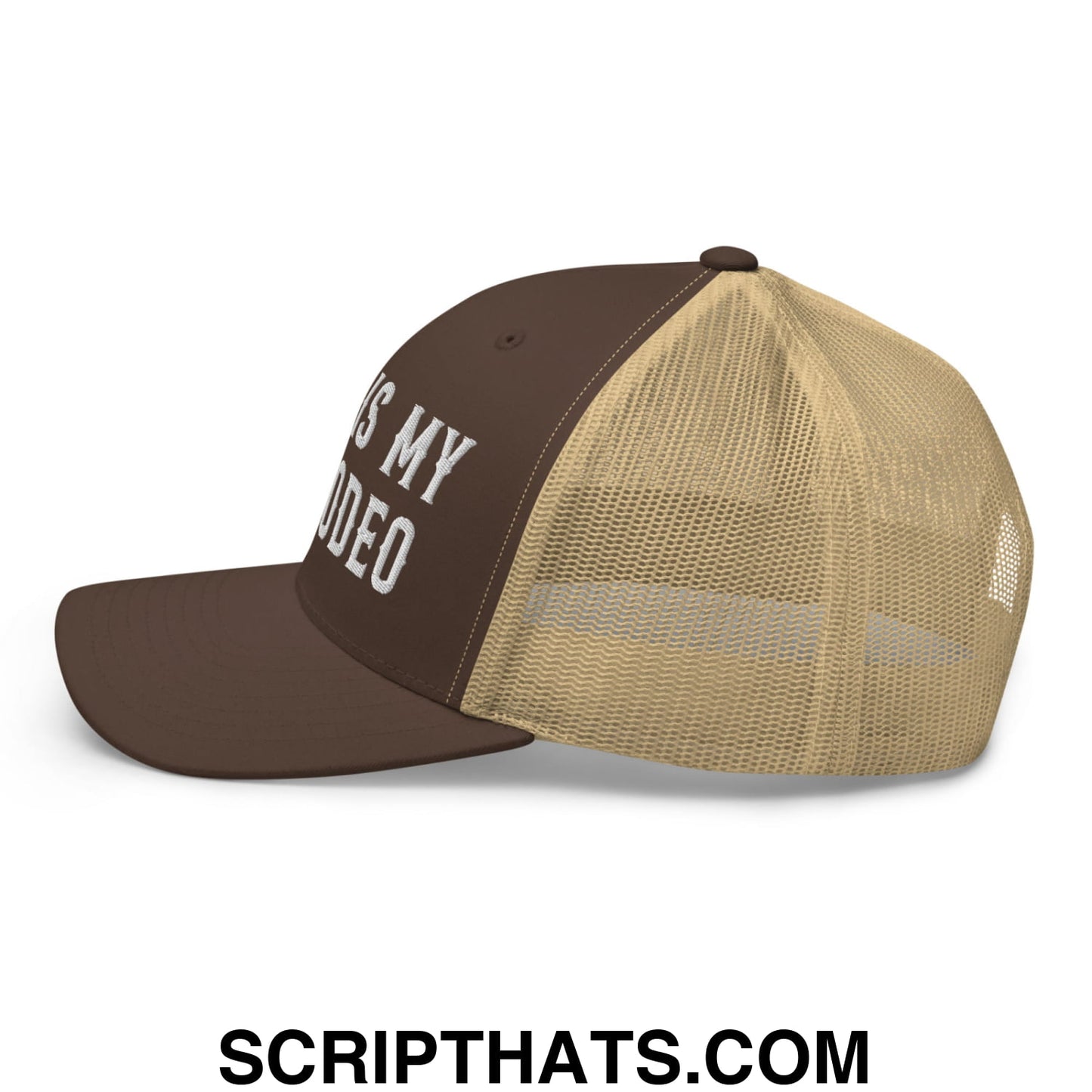 This Is My Second Rodeo Embroidered Mesh Trucker Hat Brown Khaki