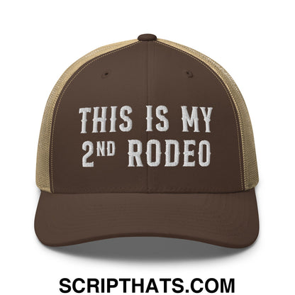 This Is My Second Rodeo Embroidered Mesh Trucker Hat Brown Khaki