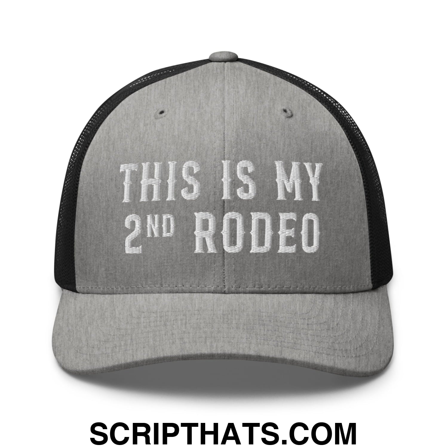 This Is My Second Rodeo Embroidered Mesh Trucker Hat Heather Black