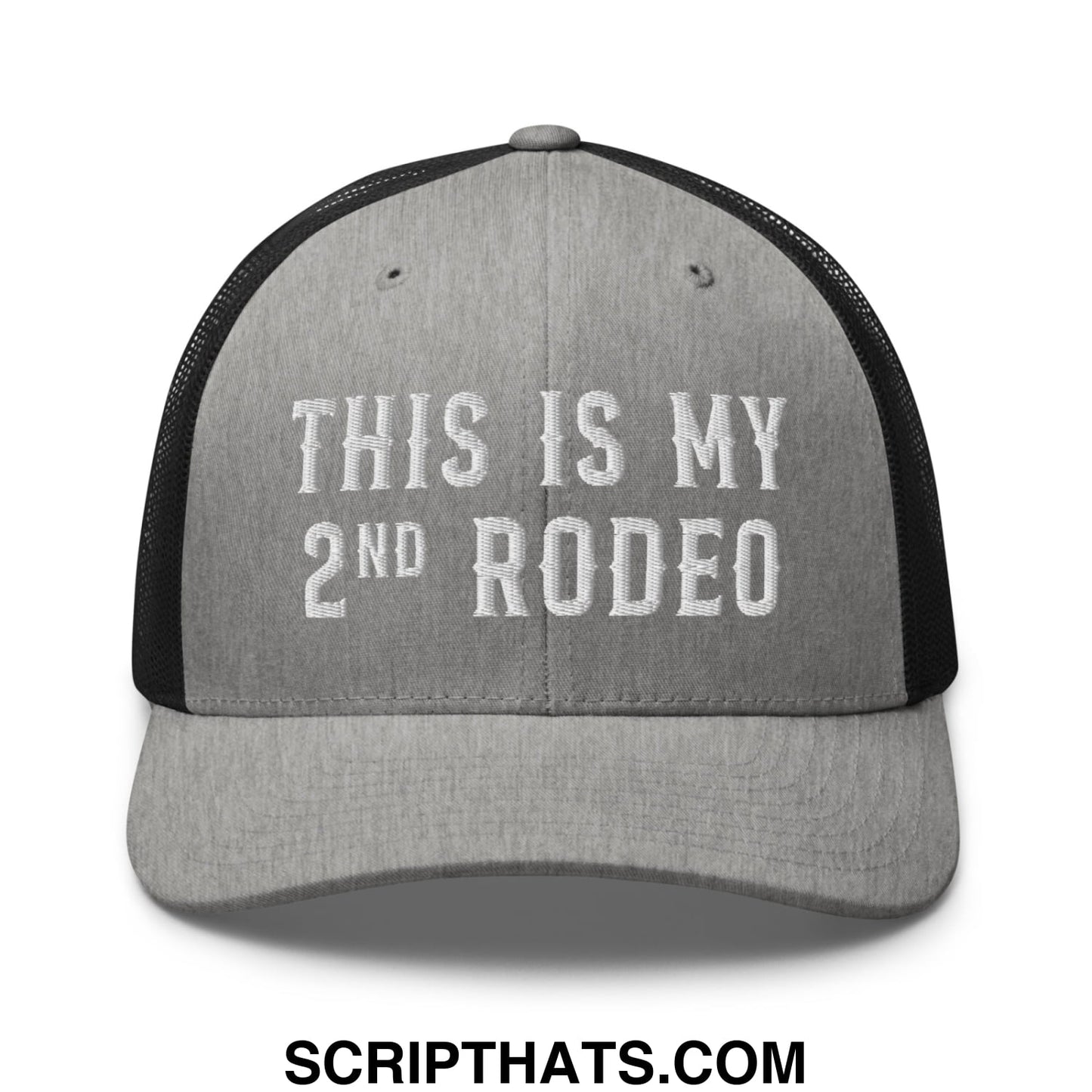 This Is My Second Rodeo Embroidered Mesh Trucker Hat Heather Black