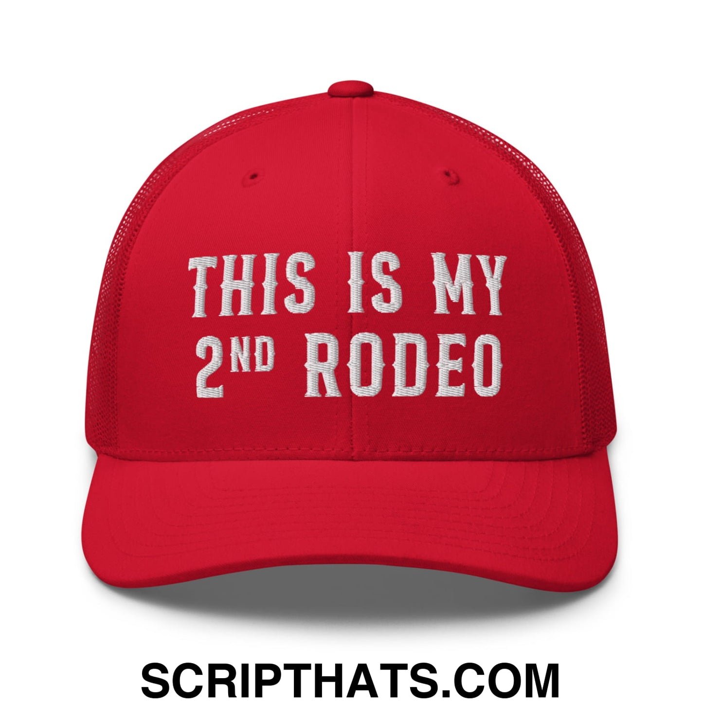 This Is My Second Rodeo Embroidered Mesh Trucker Hat Red
