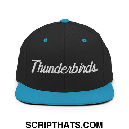 Thunderbirds School Mascot Script Snapback Hat Black Teal