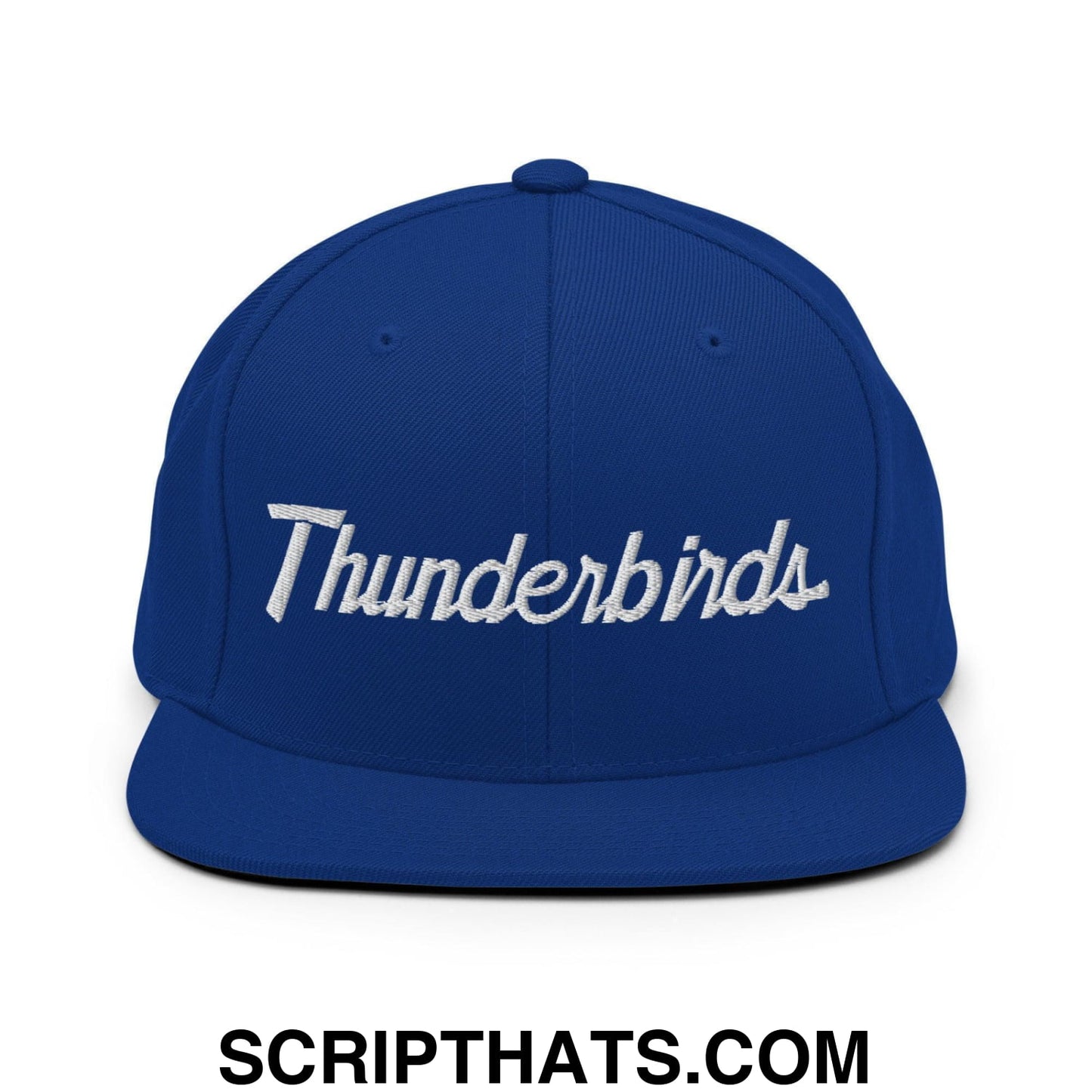 Thunderbirds School Mascot Script Snapback Hat Royal Blue