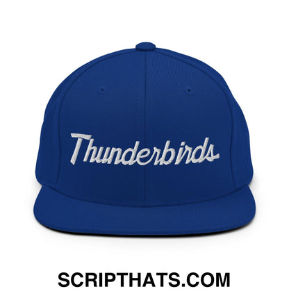 Thunderbirds School Mascot Script Snapback Hat Royal Blue