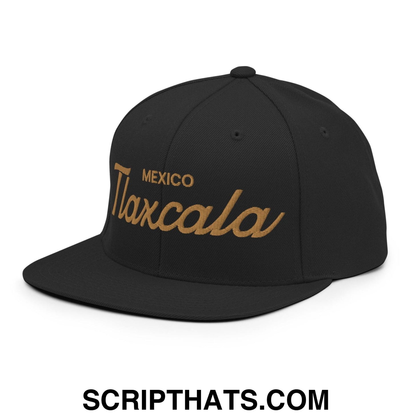 Tlaxcala Mexico Gold Vintage Sports Script Snapback Hat Black