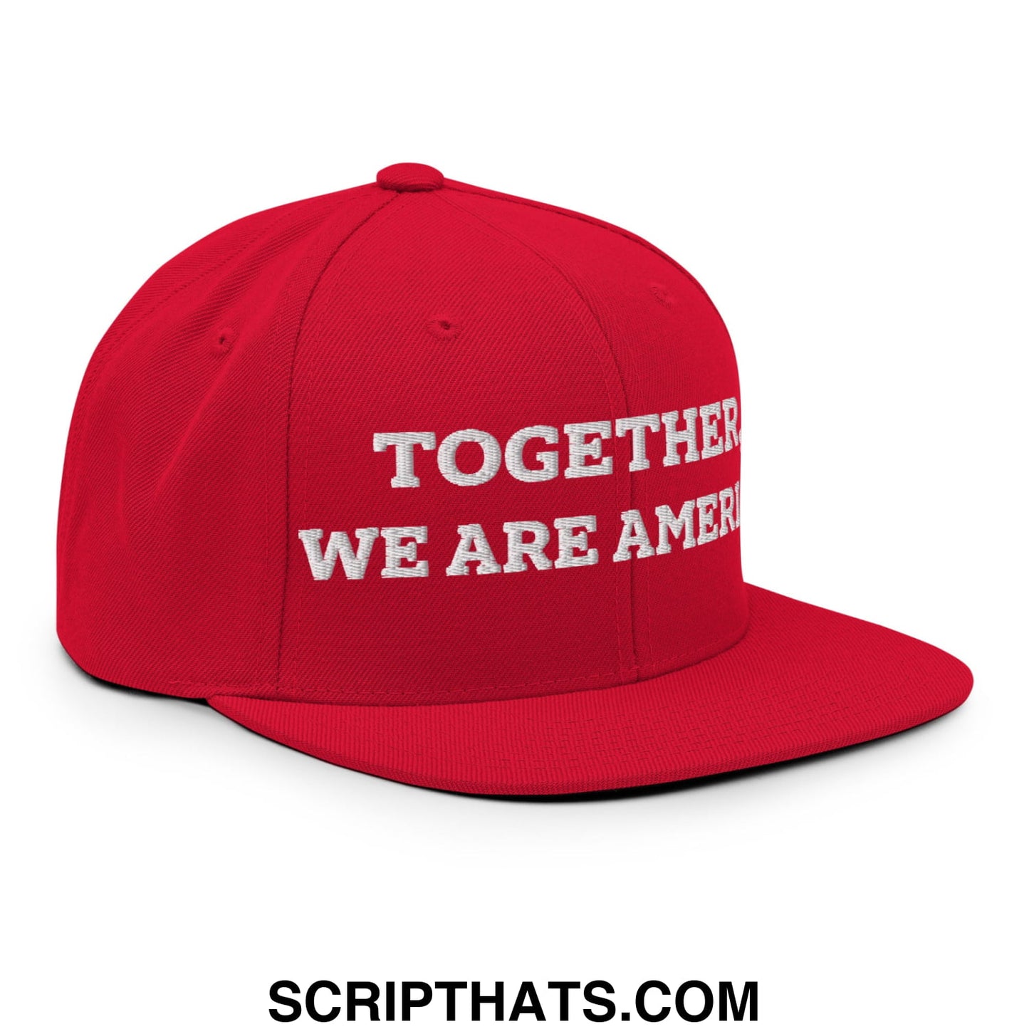 Together, We Are America Embroidered Flat Bill Brim Snapback Hat Red
