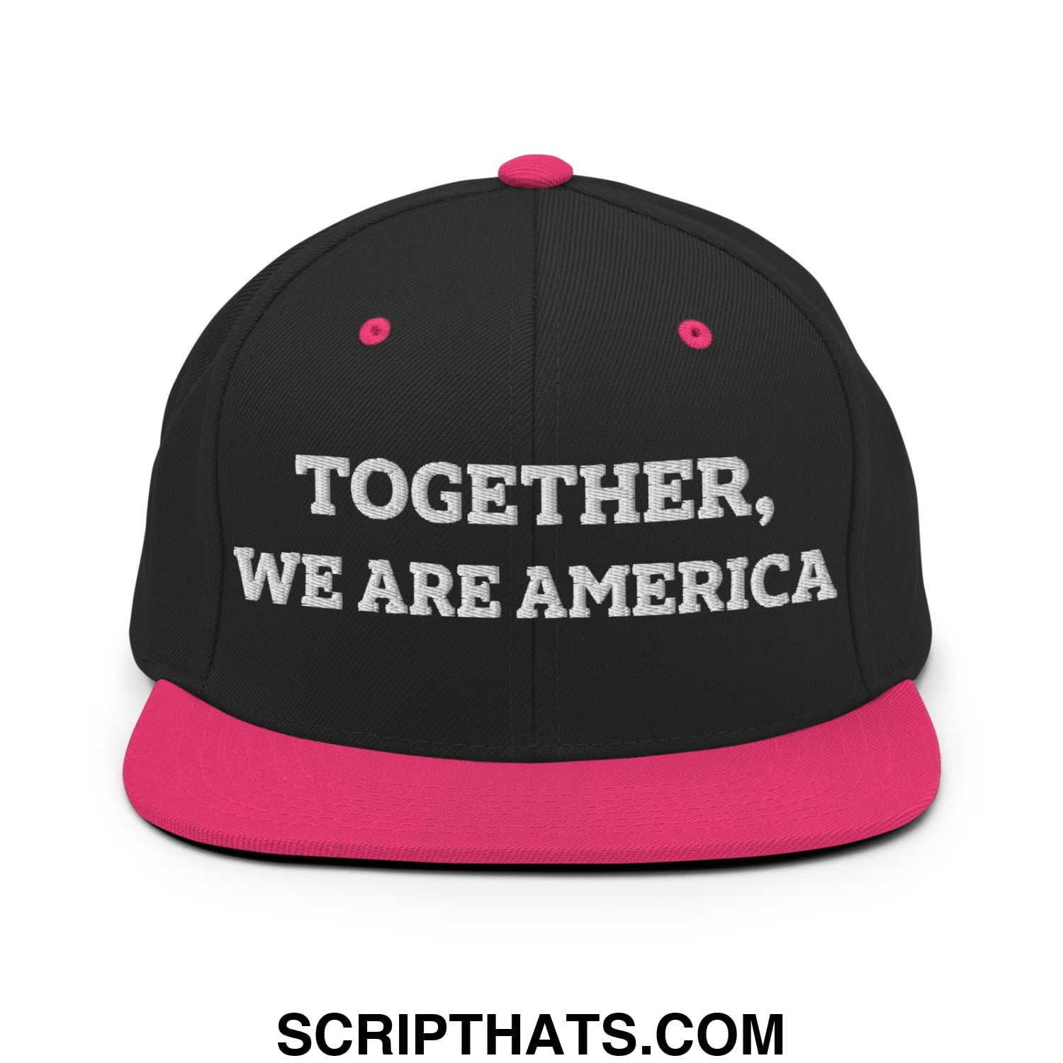 Together, We Are America Embroidered Flat Bill Brim Snapback Hat Black Neon Pink