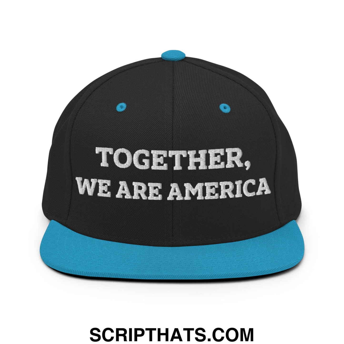 Together, We Are America Embroidered Flat Bill Brim Snapback Hat Black Teal
