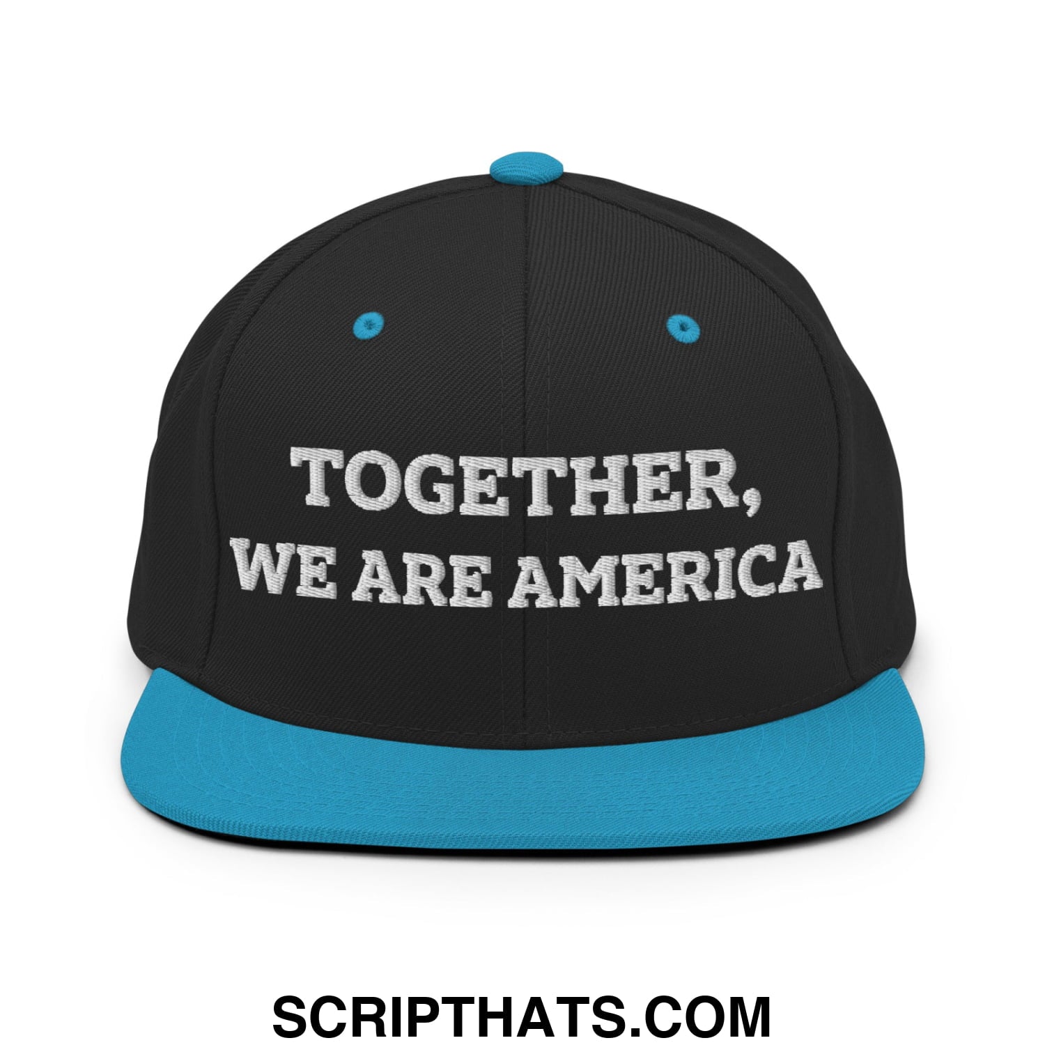 Together, We Are America Embroidered Flat Bill Brim Snapback Hat Black Teal