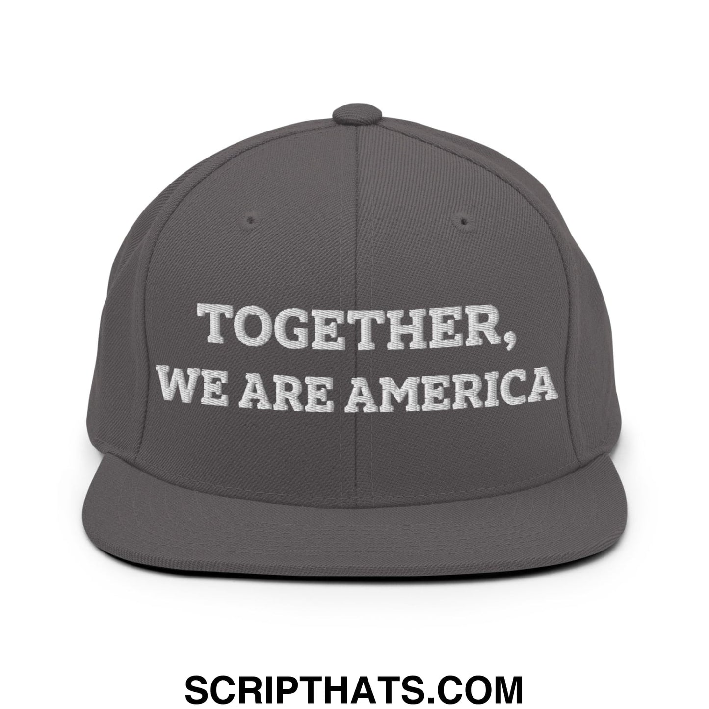 Together, We Are America Embroidered Flat Bill Brim Snapback Hat Dark Grey