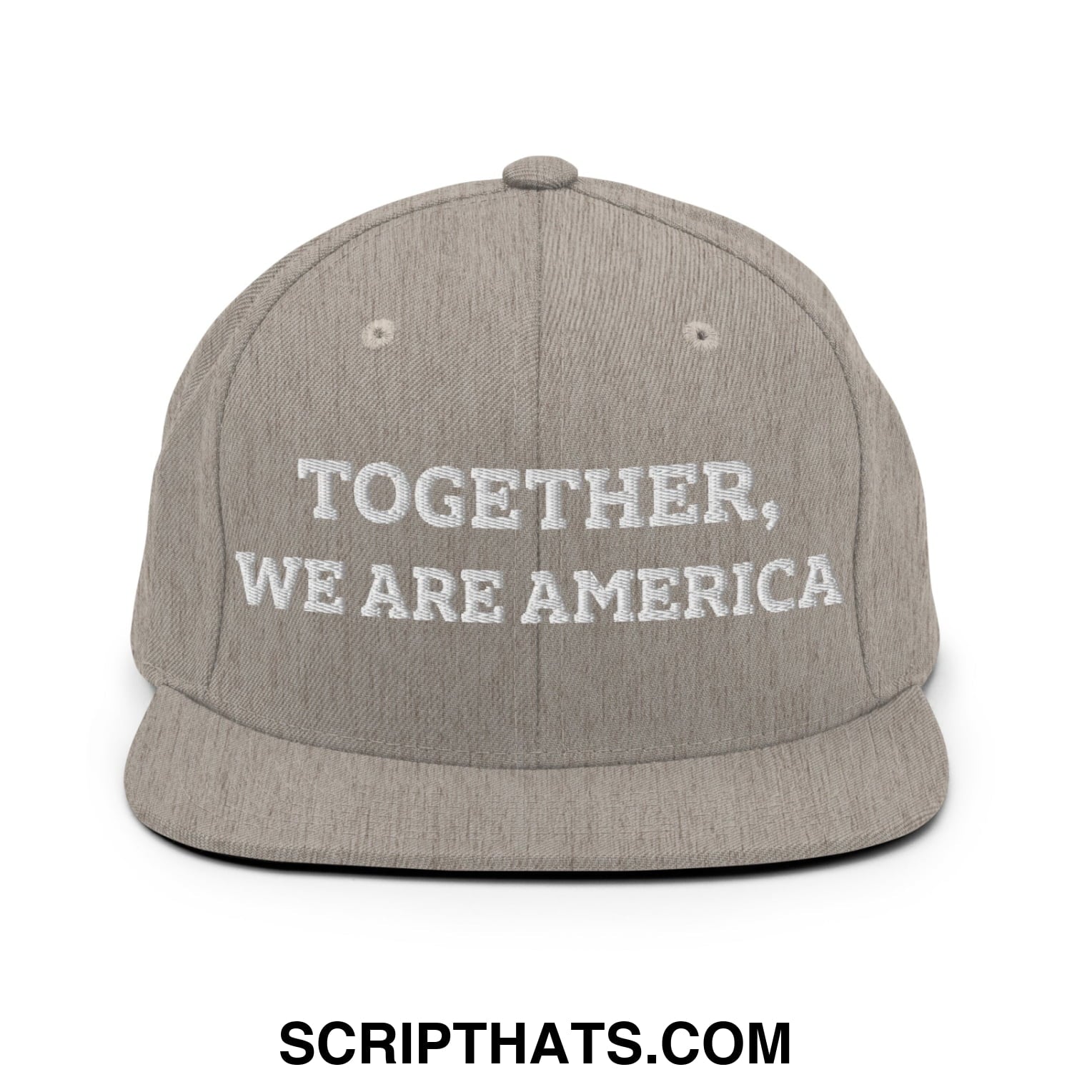 Together, We Are America Embroidered Flat Bill Brim Snapback Hat Heather Grey