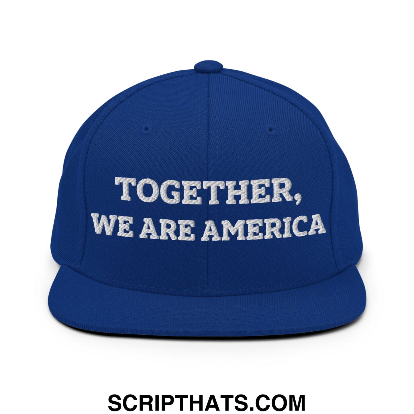 Together, We Are America Embroidered Flat Bill Brim Snapback Hat Royal Blue