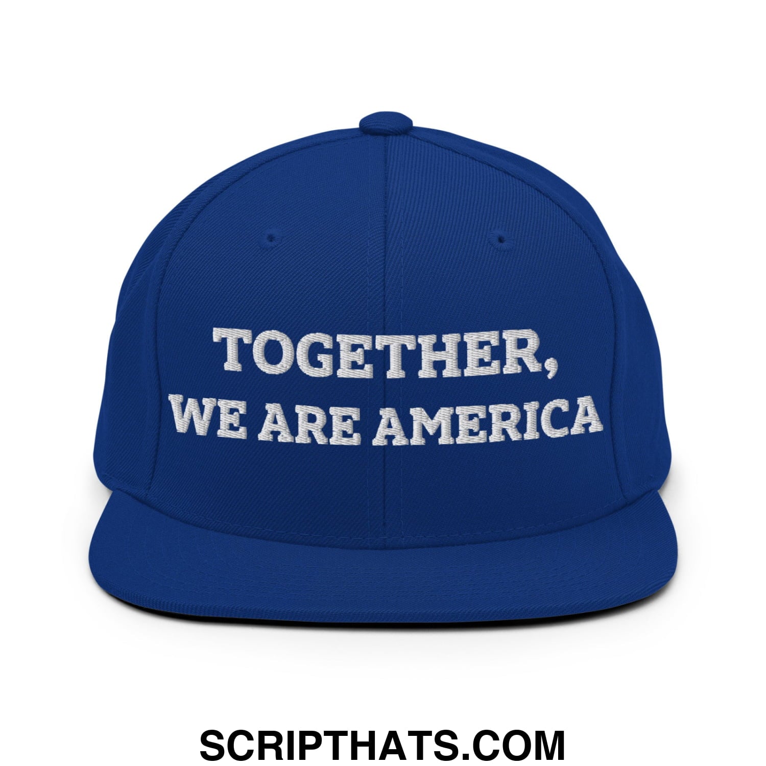 Together, We Are America Embroidered Flat Bill Brim Snapback Hat Royal Blue