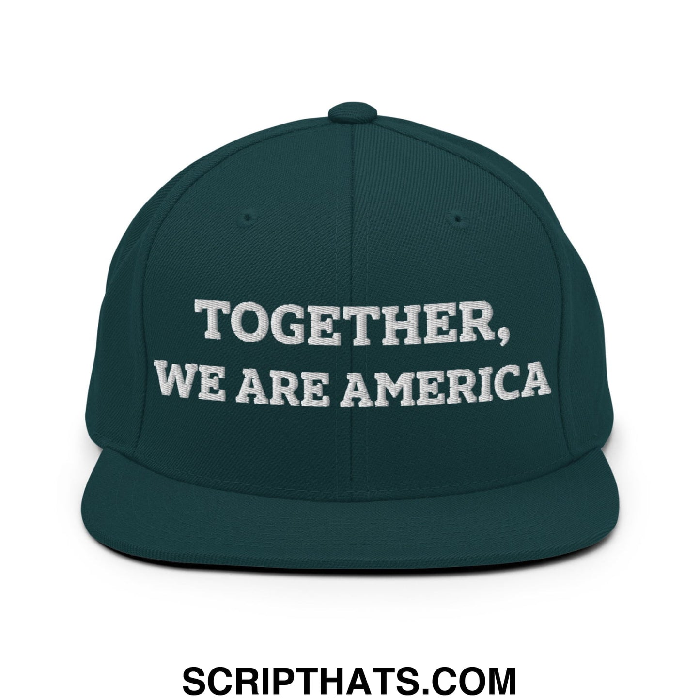 Together, We Are America Embroidered Flat Bill Brim Snapback Hat Spruce