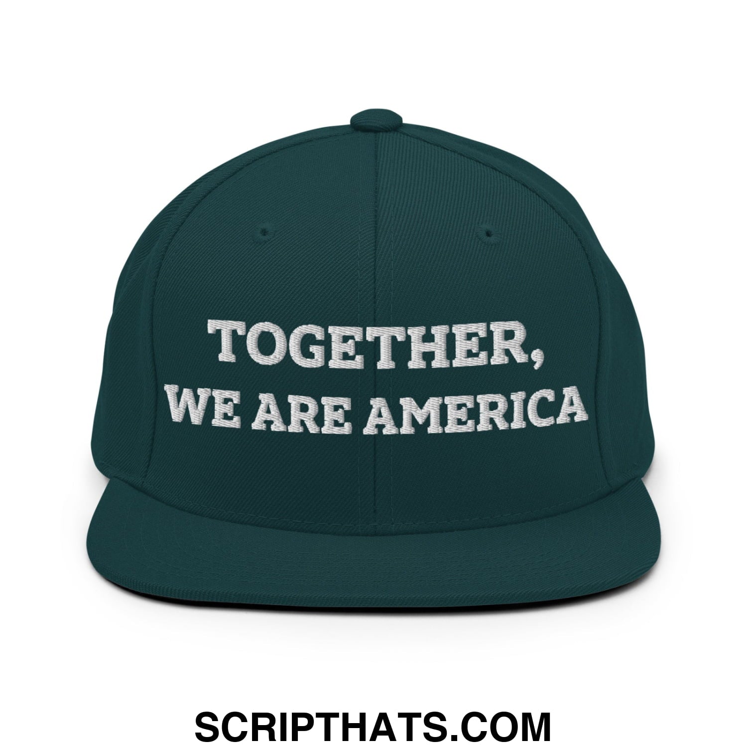 Together, We Are America Embroidered Flat Bill Brim Snapback Hat Spruce