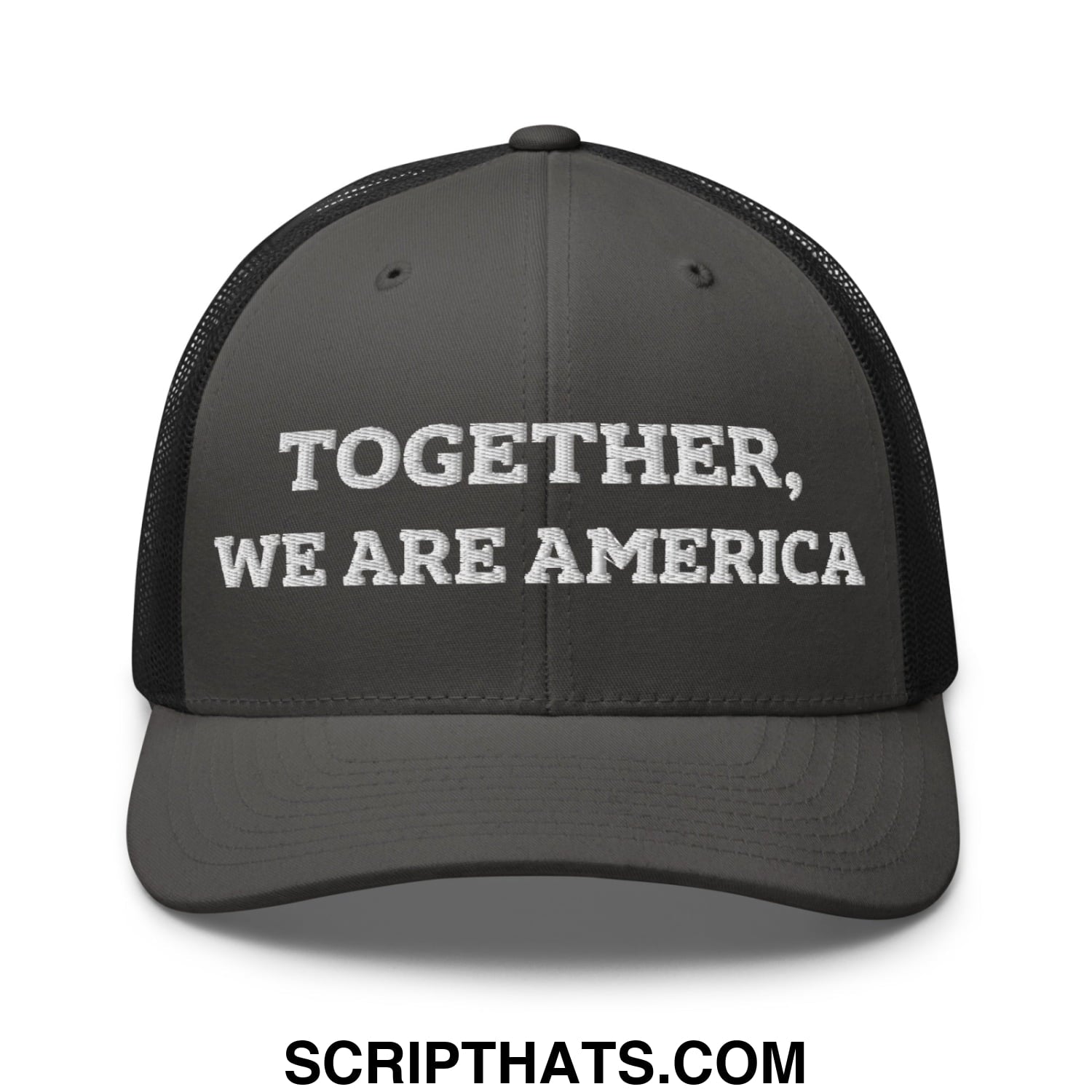 Together, We Are America Embroidered Mesh Trucker Hat Charcoal Black