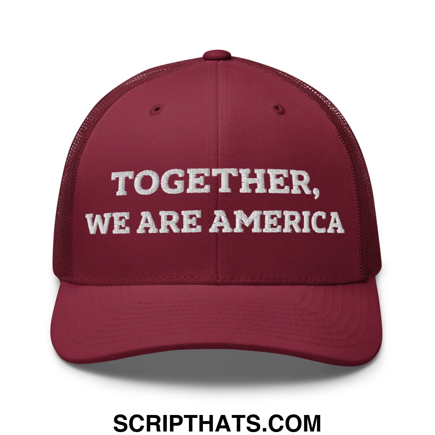 Together, We Are America Embroidered Mesh Trucker Hat Cranberry