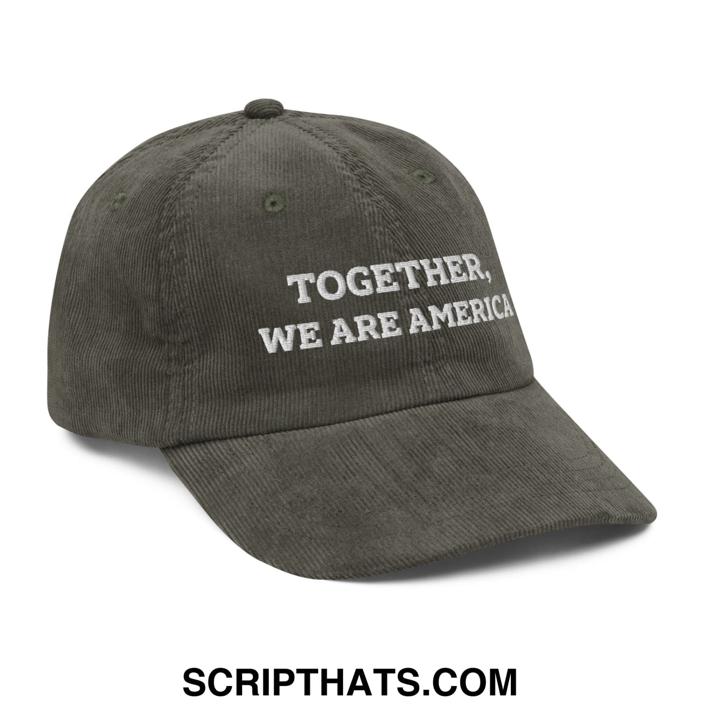 Together, We Are America Embroidered Unstructured Corduroy Dad Hat Olive
