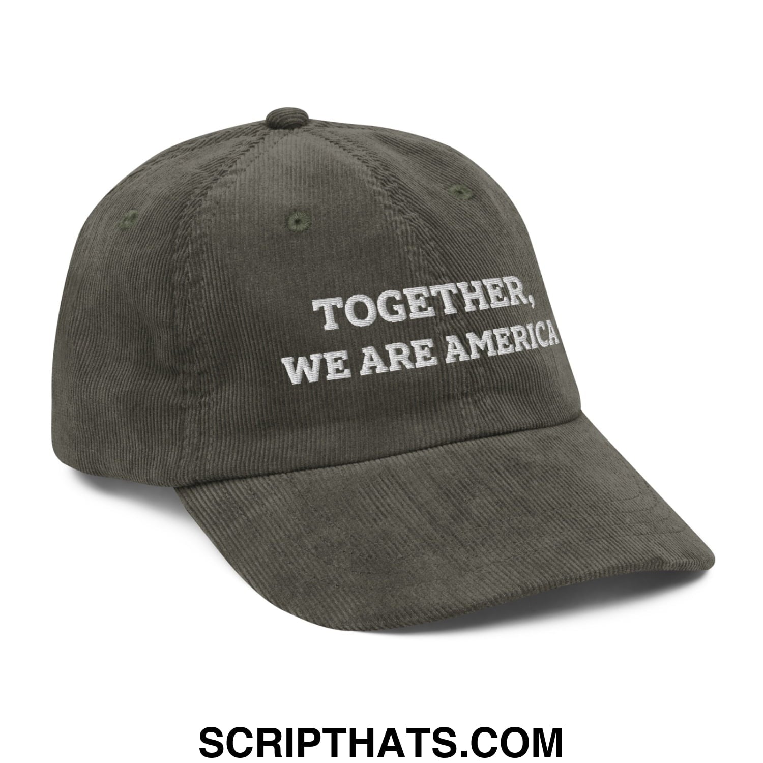 Together, We Are America Embroidered Unstructured Corduroy Dad Hat Olive