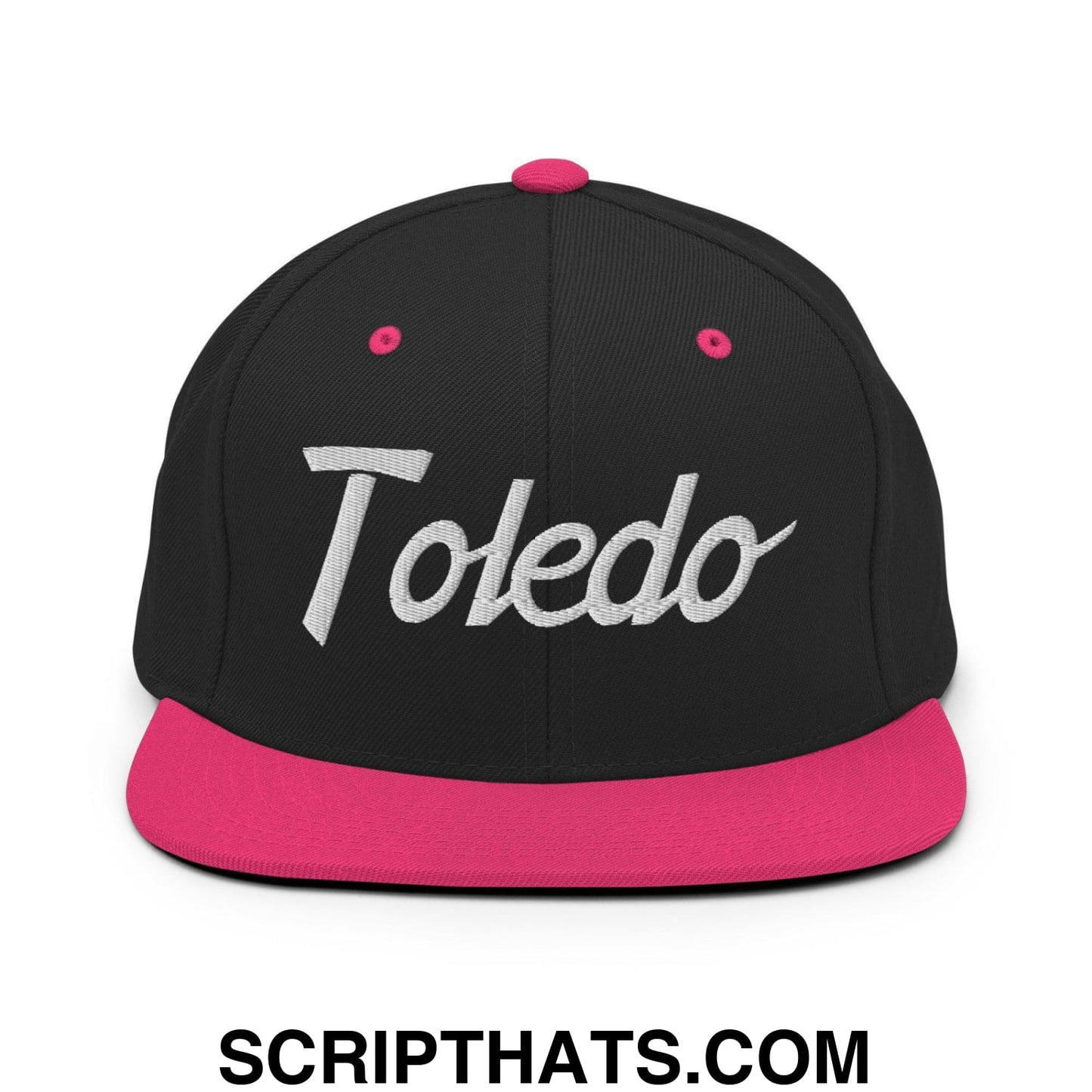 Toledo Script Snapback Hat Black Neon Pink