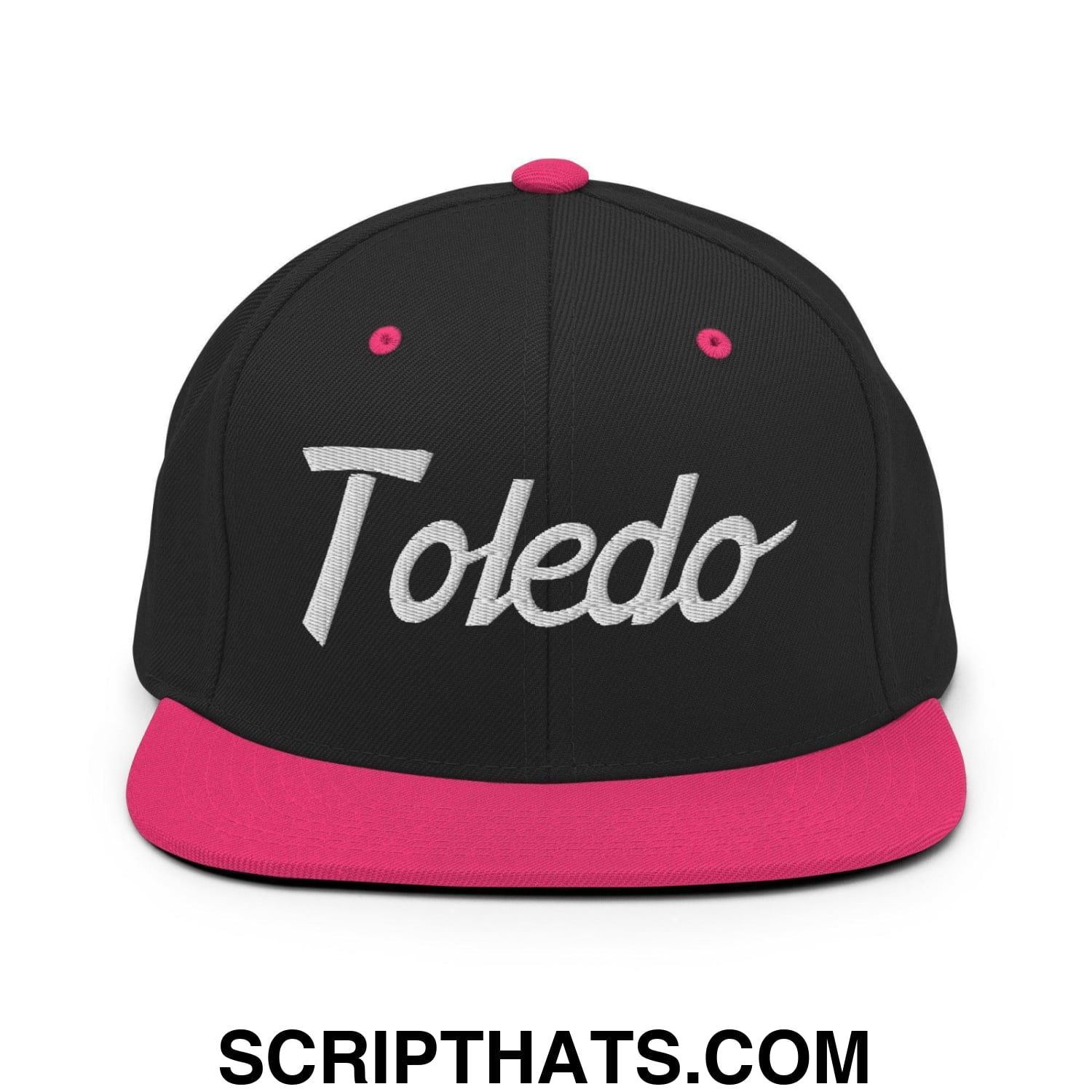 Toledo Script Snapback Hat Black Neon Pink