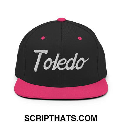 Toledo Script Snapback Hat Black Neon Pink