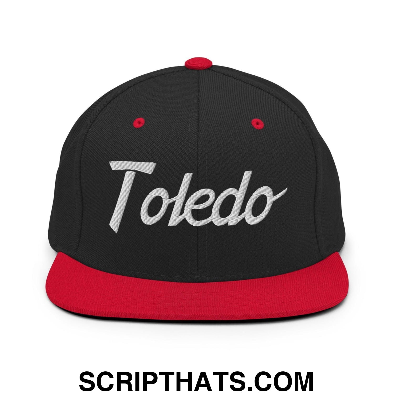 Toledo Script Snapback Hat Black Red