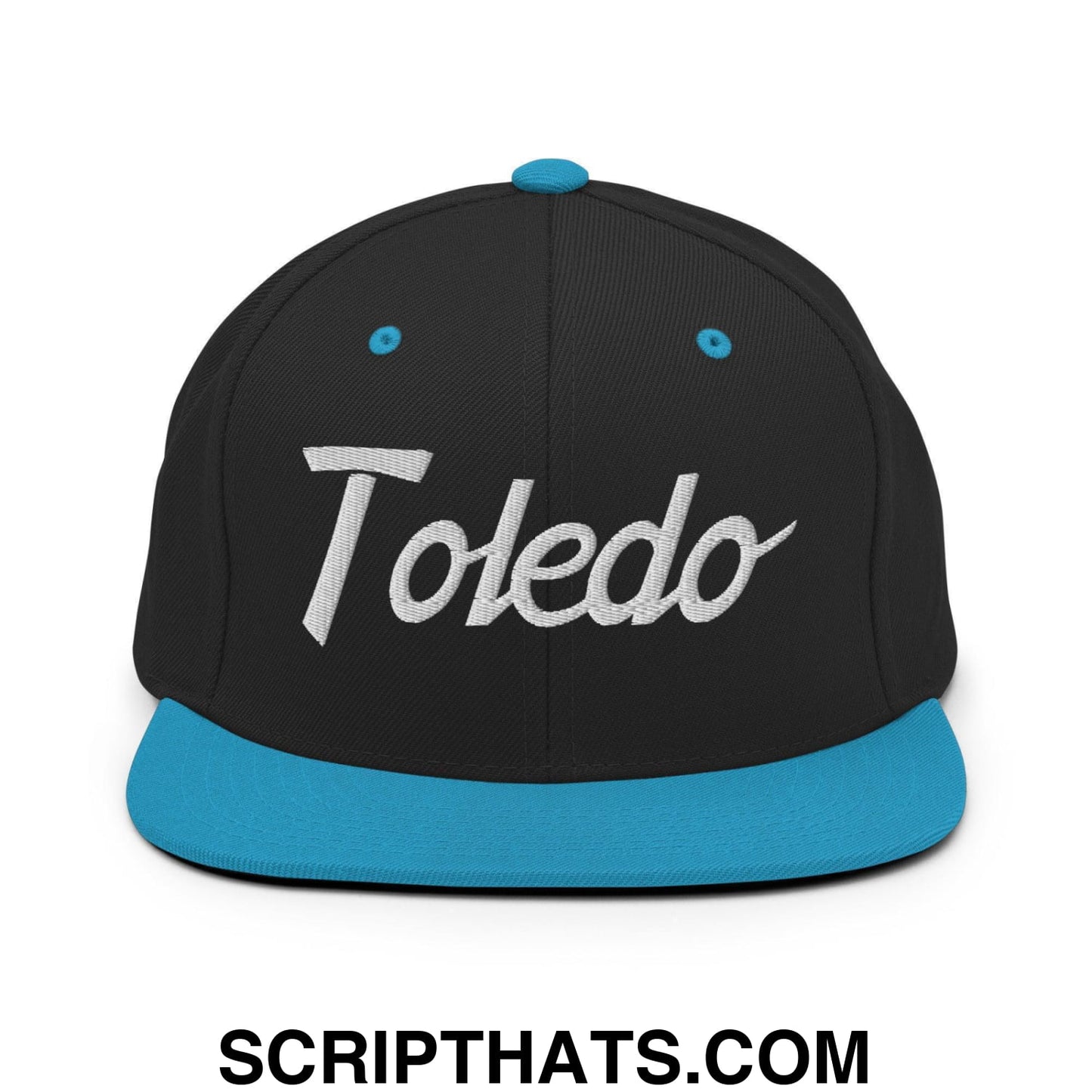 Toledo Script Snapback Hat Black Teal