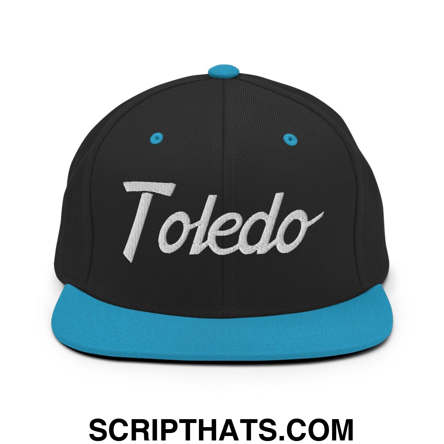 Toledo Script Snapback Hat Black Teal