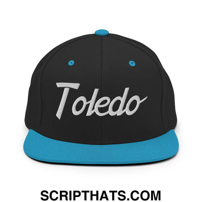 Toledo Script Snapback Hat Black Teal