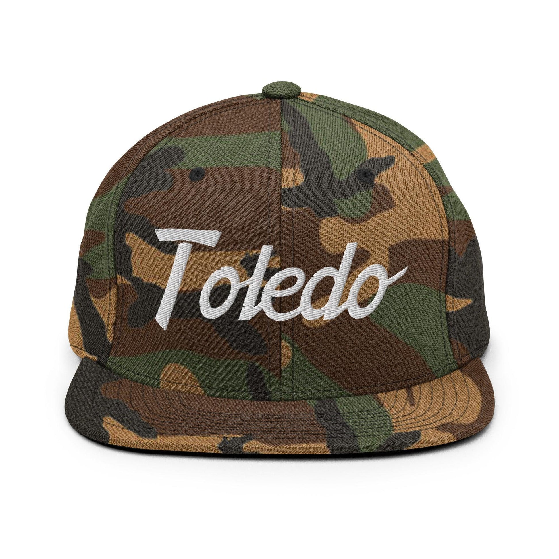 Toledo Script Snapback Hat Green Camo