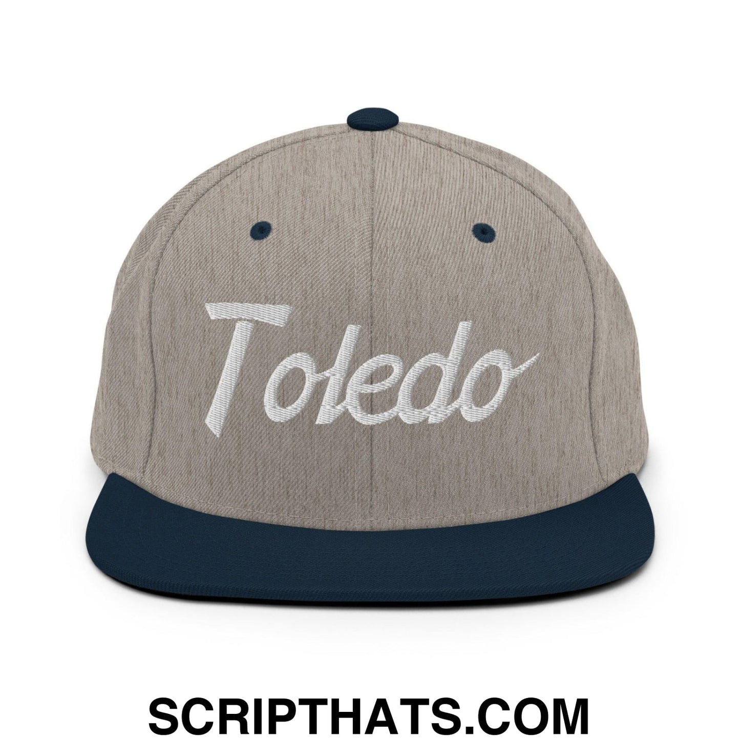 Toledo Script Snapback Hat Heather Grey Navy