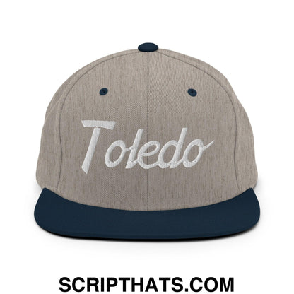 Toledo Script Snapback Hat Heather Grey Navy