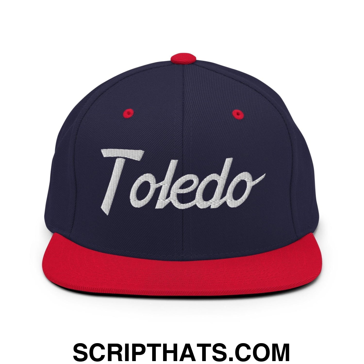 Toledo Script Snapback Hat Navy Red