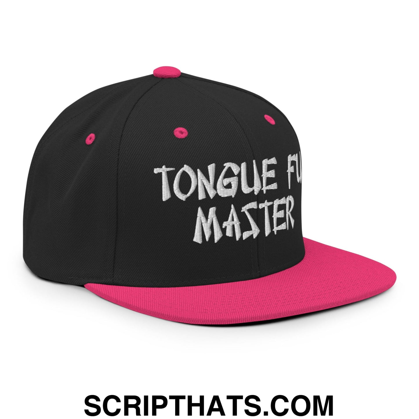 Tonque Fu Master Embroidered Flat Bill Brim Snapback Hat Black Neon Pink